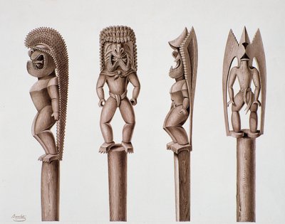 Figuurit Sandwichsaarilta, n. 1824 (muste ja ruskea pesu) tekijältä Alphonse Pellion